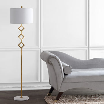 Diamante 61.5" Modern Gilt Metal with Marble Based LED Floor Lamp - JONATHAN Y